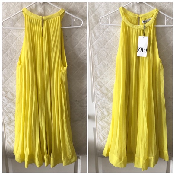 NWT ZARA YELLOW PLEATED MINI DRESS - Picture 8 of 9